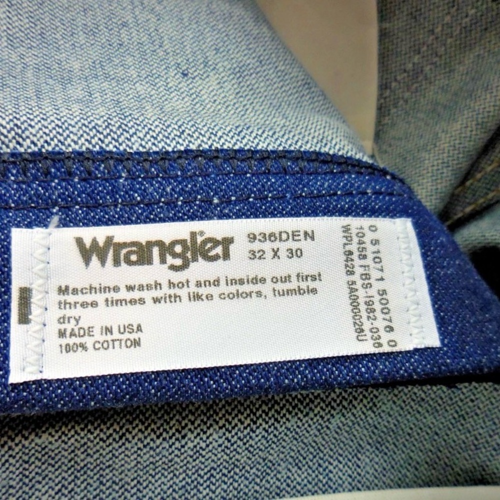 NOS 90's Wrangler 936DEN Slim Fit 32x30 Cowboy Cut Jeans USA Blue 100% Cotton - Picture 7 of 9